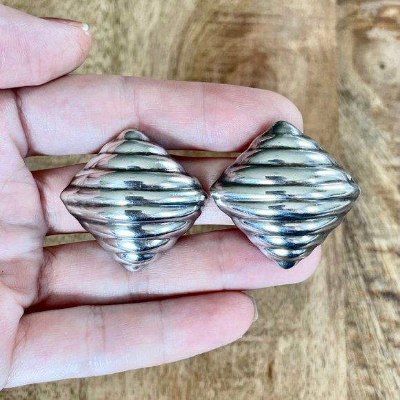 Vintage Mexico Taxco Sterling Silver 925 Modernist Clip On Earrings Mother's Day - Picture 5 of 7